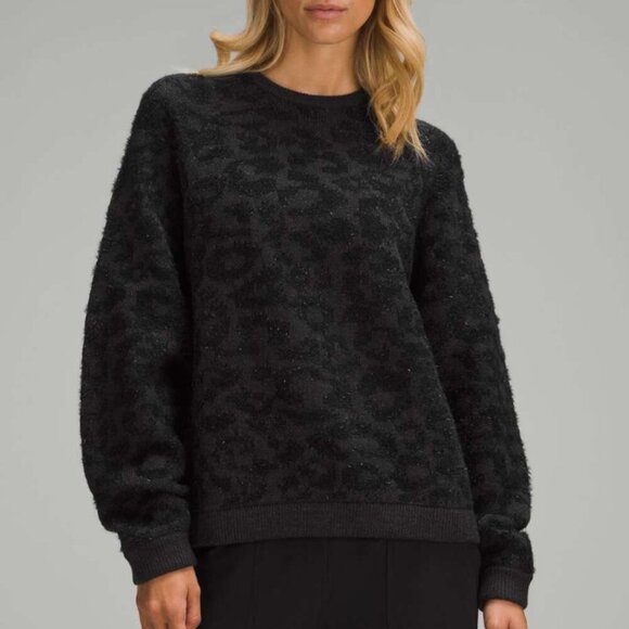 lululemon athletica Sweaters - Lululemon Wool-Blend Jacquard Sweater Knit Leopard Graphite Grey Black XL
